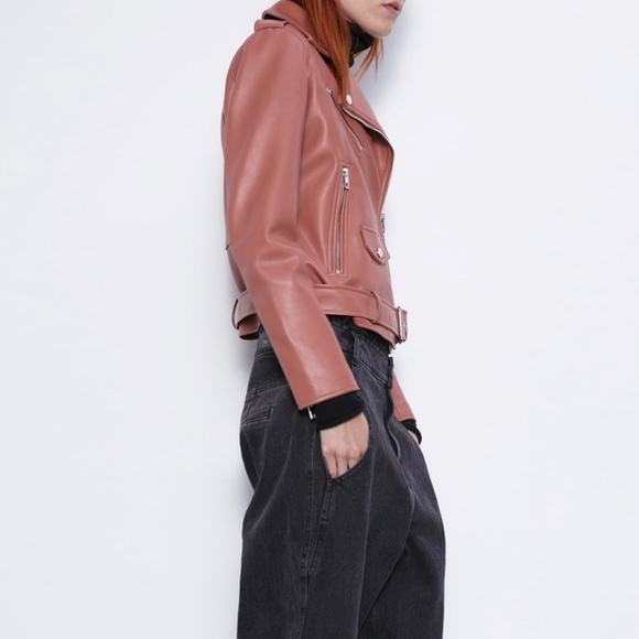 ZARA Faux Leather Biker Jacket:Marsala, US M, L - Picture 4 of 8